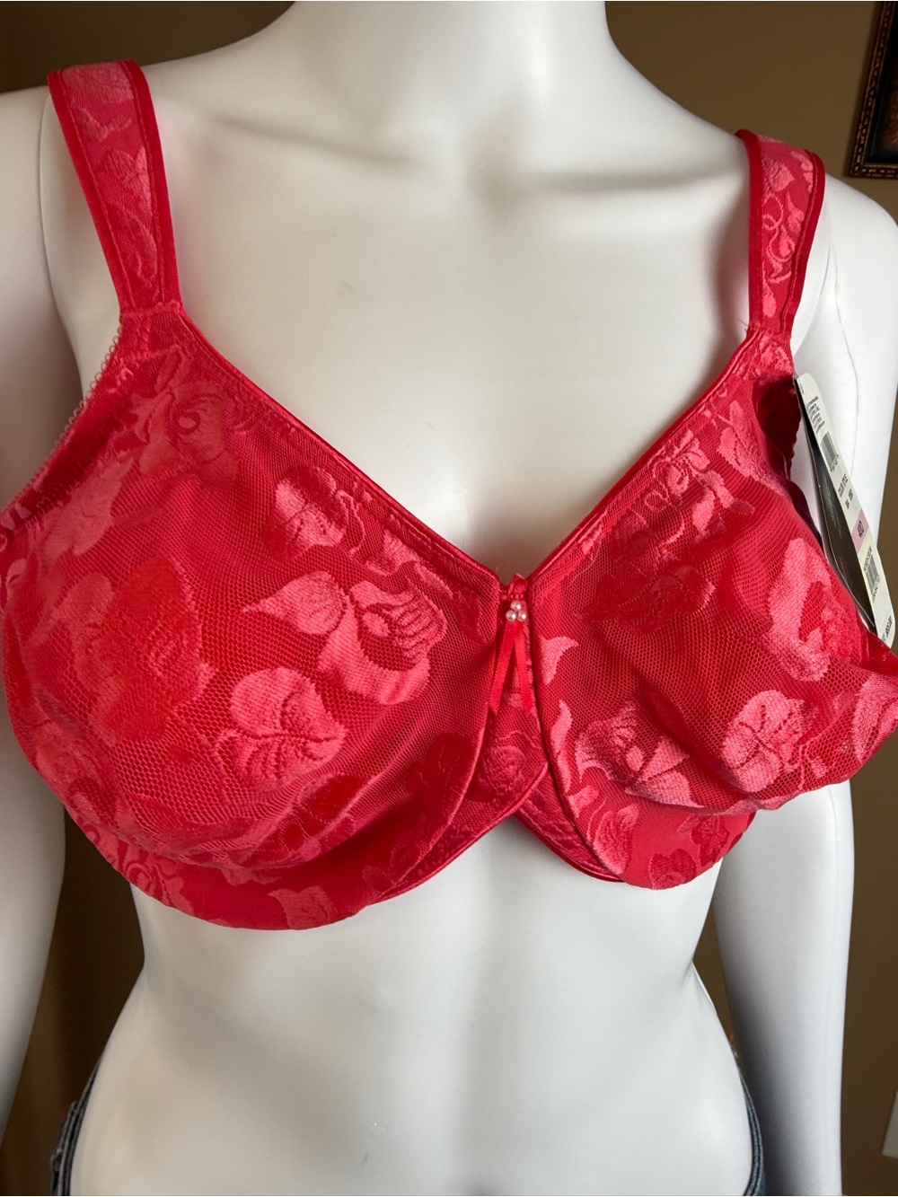Wacoal Red/Salmon Floral Lace Underwire Bra Size 40D NWT - Picture 3 of 12